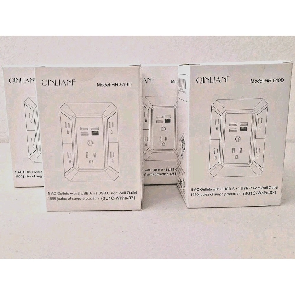 Set of 4 Wall Outlet Surge Protector Extenders  5 Outlets + 4 USB Ports Each NEW